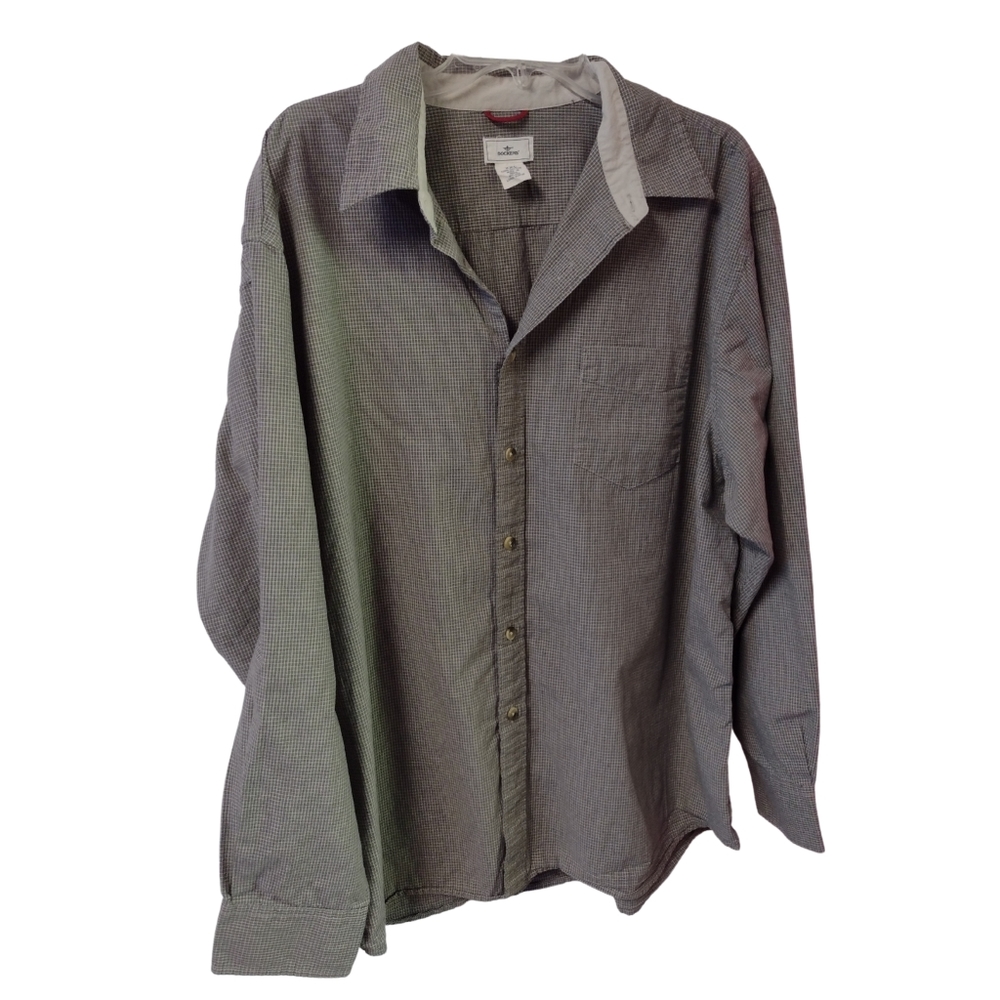 E) Dockers Men’s Long Sleeve Button-Down Shirt – Size XXL, Gree Check 100% Cotto